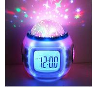 EHOTER Sveglia con proiettore 3 in 1 a LED con cielo stellato, con musica, luce notturna stellata, orologio da viaggio, lampada da comodino alimentata a batteria, decorazione per la casa, decorazione