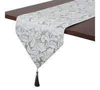 EHouseHome Runner da tavola in jacquard damascato reversibile grigio argento con nappe, 33 x 183 cm, resistente alle pieghe e all'acqua, a prova di fuoriuscite, decorativo per sala da pranzo e