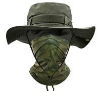 ehsbuy Cappello Mimetico Pescatore Tesa Large Safari Traspirante Boonie Hat Scaldacollo Tattica Mimetica Vegetata per Uomo Pesca Cacca Jungle Paintball CS