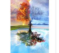 Ehuihuan Albero Colorato Dipingere con i Numeri Adulti, Albero Delle Quattro Stagioni Paint By Numbers, Dipingere con i Numeri con Pennelli e Vernici - 40×50 cm (Senza Quadro)
