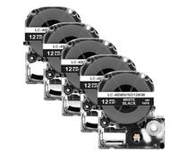 EHxCUF 2/5 pezzi SS12KW ST12KW 12mm Nastro per etichette compatibile con i modelli di stampante per etichette LW-300 LW-400 per il numero di parte SS12KW ST12KW SC12YW SC12KZ(5PK White on Black)