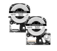 EHxCUF 2/5 pezzi SS12KW ST12KW 12mm Nastro per etichette compatibile con i modelli di stampante per etichette LW-300 LW-400 per il numero di parte SS12KW ST12KW SC12YW SC12KZ(2PK Black on White)