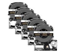 EHxCUF 2/5 pezzi SS12KW ST12KW 12mm Nastro per etichette compatibile con i modelli di stampante per etichette LW-300 LW-400 per il numero di parte SS12KW ST12KW SC12YW SC12KZ(5PK Gold on Black)
