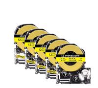 EHxCUF 5 pezzi 12mm etichettatura compatibile nastri per SC12YWLK-4YBP Yellow Return SS12KW funziona con stampanti LW 300 400 Etichetta(Black on Yellow)