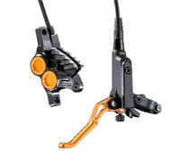 EHYSYN Tamburo Posteriori per Bicicletta Set Freno a Disco Idraulico MTB a 4 pistoncini per MTB AM DH CNC 7075-T6 Pinza Resistente al Calore Cavo 840mm 1550mm(Orange)