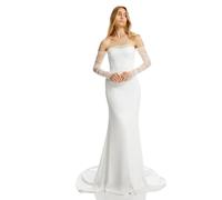 Eiaork Guanti lunghi da sposa in tulle, colore bianco perlato, lunghezza al gomito, estivi, senza dita, per donne e ragazze, bianco sporco, taglia unica