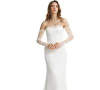 Eiaork Guanti lunghi da sposa in tulle - Guanti bianchi con perle da sposa lunghezza gomito estivi senza dita per donne e ragazze, bianco, One Size