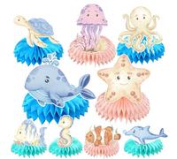 Eiapadeor Decorazioni per feste sotto il mare, 9 pezzi simpatici animali dell'oceano sotto il mare decorazioni per baby shower, animali marini tartaruga balena nido d'ape centrotavola decorazione da