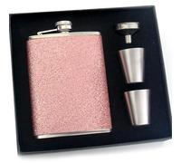 Eiarrnp Fiaschetta per liquori da donna, in acciaio inox, a prova di perdite, con imbuto e 2 bicchieri da vino, set regalo con glitter luccicanti, set regalo con imbuto e 2 bicchieri da vino, set di