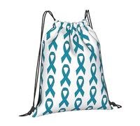 Eichenherz Sacca da ginnastica a forma di cancro delle ovaie, fiocco bianco, 42 x 36 cm | Sacca da ginnastica in poliestere con fiocco di cancro all'ovaia per tutti i giorni, sport, clinica e consapevolezza.
