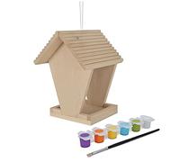 Eichhorn Outdoor - 100004582 - Mangiatoia Montare e dipingere, con pennelli e Colori, 14 x 14 x 24 cm, Legno di Tiglio, Fai da Te, Multicolore