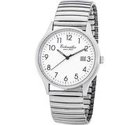 Eichmüller Orologio da polso classico da uomo in acciaio inossidabile da 38 mm in vera pelle/cinturino in metallo 5 ATM al quarzo giorno e data, Argento/bianco/nastro flessibile smerigliato, mit