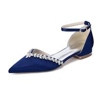 EICOFF Ballerine da Sposa in Raso a Punta Cinturino alla Caviglia Sandali Formali da Donna da Sposa con Cristalli Scarpe per Serate Prom e Feste,Dark Blue,39 EU