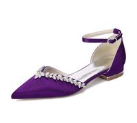 EICOFF Ballerine da Sposa in Raso a Punta Cinturino alla Caviglia Sandali Formali da Donna da Sposa con Cristalli Scarpe per Serate Prom e Feste,Dark Purple,38 EU