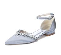 EICOFF Ballerine da Sposa in Raso a Punta Cinturino alla Caviglia Sandali Formali da Donna da Sposa con Cristalli Scarpe per Serate Prom e Feste,Argento,41 EU