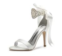 EICOFF Décolleté da Donna con Tacco Alto a Spillo Scarpe da Sposa con Punta Aperta Cinturino alla Caviglia Perla di Cristallo Scarpe da Festa,Avorio,39 EU