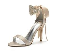 EICOFF Décolleté da Donna con Tacco Alto a Spillo Scarpe da Sposa con Punta Aperta Cinturino alla Caviglia Perla di Cristallo Scarpe da Festa,Champagne,43 EU