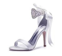 EICOFF Décolleté da Donna con Tacco Alto a Spillo Scarpe da Sposa con Punta Aperta Cinturino alla Caviglia Perla di Cristallo Scarpe da Festa,Bianca,38 EU