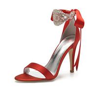 EICOFF Décolleté da Donna con Tacco Alto a Spillo Scarpe da Sposa con Punta Aperta Cinturino alla Caviglia Perla di Cristallo Scarpe da Festa,Rosso,41 EU