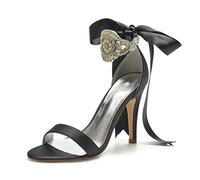 EICOFF Décolleté da Donna con Tacco Alto a Spillo Scarpe da Sposa con Punta Aperta Cinturino alla Caviglia Perla di Cristallo Scarpe da Festa,Nero,41 EU