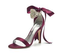 EICOFF Décolleté da Donna con Tacco Alto a Spillo Scarpe da Sposa con Punta Aperta Cinturino alla Caviglia Perla di Cristallo Scarpe da Festa,Burgundy,40 EU