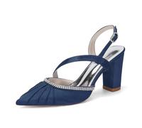 EICOFF Donna Alto Largo Tacco Heel a Punta Sandali Pumps Slingback Scarpe col Tacco Donna Eleganti Decollete a Cinturino alla Caviglia da Festa,Dark Blue,37 EU