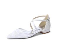 EICOFF Donna Ballerine a Punta in Pizzo Raso Scarpe da Sposa Basse Tacco Perle Cinturino alla Caviglia Scarpe da Ufficio Confortevoli,Bianca,39 EU