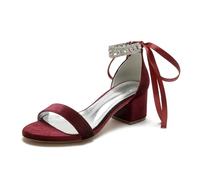 EICOFF Donna Medio Tacco Heel Aperte sulla Punta Sandali da Sposa Cinturino alla Caviglia Tacco Grosso Scarpe Estive con Strass,Burgundy,42 EU