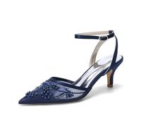 EICOFF Sandali da Donna in Rete con Perle a Punta Slingback Tacchi Alti Scarpe da Sposa con Cinturino alla Caviglia in Pizzo Raso Scarpe da Feste,Dark Blue,42 EU