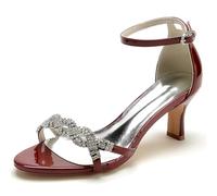 EICOFF Scarpe col Tacco Donna Tacco Medio Strass Décolleté a Caviglia Cinturini Punta Aperta Sandali da Sposa Stiletto Pump per Lavoro Matrimonio Ballo,Burgundy,41 EU