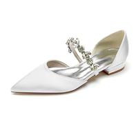 EICOFF Scarpe da Sposa Basso in Raso con Punta Chiusa Bridal Scarpe da Abito con Cristallo Ballerine Donna Ballerine Slip-on,Bianca,37 EU