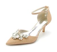 EICOFF Scarpe da Sposa da Donna a Punta Cristallo Perla Décolleté da Feste con Tacco Alto Cinturino alla Caviglia Scarpe da Abito per Matrimoni,Champagne,38 EU