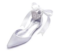 EICOFF Scarpe da Sposa da Donna con Punta a Punta in Raso Sandali con Tacco Basso Cristallo Perla Ideali per Il Lavoro e Le Occasioni Speciali,Bianca,38 EU