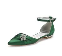 EICOFF Scarpe da Sposa da Donna con Punta a Punta in Raso Scarpe da Feste Basse Tacco Cinturino alla Caviglia Sandali da Sera Ballo di fine Anno,Dark Green,36 EU