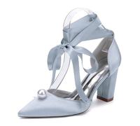 EICOFF Scarpe da Sposa da Donna con Tacco Alto a Blocco in Perla, Satin, Punta Chiusa, Sandali con Tacco e Laccio alla Caviglia per Feste e Matrimonio,Argento,40 EU