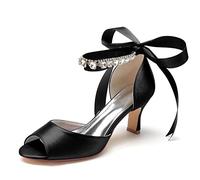 EICOFF Scarpe da Sposa da Donna Cristallo Tacco Gattino Scarpe col Tacco Punta Aperta Cinturino alla Caviglia Décolleté Tacchi Medi per Matrimoni,Nero,42 EU