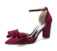 EICOFF Scarpe da Sposa Donna con Tacco Alto a Blocchi per la Sposa Comode Décolleté da Sera con Cinturino alla Caviglia Sandali Damigella d'Onore,Burgundy,36 EU