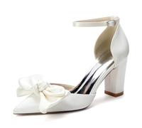 EICOFF Scarpe da Sposa Donna con Tacco Alto a Blocchi per la Sposa Comode Décolleté da Sera con Cinturino alla Caviglia Sandali Damigella d'Onore,Avorio,37 EU