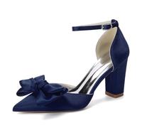 EICOFF Scarpe da Sposa Donna con Tacco Alto a Blocchi per la Sposa Comode Décolleté da Sera con Cinturino alla Caviglia Sandali Damigella d'Onore,Dark Blue,39 EU