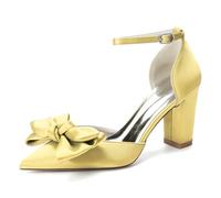 EICOFF Scarpe da Sposa Donna con Tacco Alto a Blocchi per la Sposa Comode Décolleté da Sera con Cinturino alla Caviglia Sandali Damigella d'Onore,Giallo,38 EU