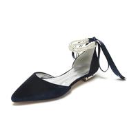 EICOFF Scarpe da Sposa Donna con Tacco Basso per la Sposa Pumps Cinturino alla Caviglia Perle Scarpe da Matrimonio Feste Sexy Dress,Dark Blue,37 EU