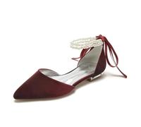 EICOFF Scarpe da Sposa Donna con Tacco Basso per la Sposa Pumps Cinturino alla Caviglia Perle Scarpe da Matrimonio Feste Sexy Dress,Burgundy,39 EU