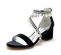 EICOFF Scarpe da Sposa Donna Tacco Grosso con Perla Sandali con Tacco Medio Punta Aperta Cinturino alla Caviglia Scarpe da Festa,Nero,36 EU