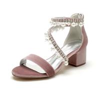 EICOFF Scarpe da Sposa Donna Tacco Grosso con Perla Sandali con Tacco Medio Punta Aperta Cinturino alla Caviglia Scarpe da Festa,Rosa,43 EU