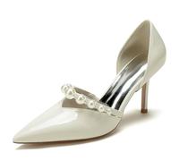 EICOFF Scarpe Eleganti con Tacco a Spillo con Perle Scarpe da Sposa col Tacco con Punta Chiusa Slip-on Décolleté Classici per Affari e Lavoro,Beige,41 EU