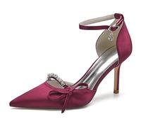 EICOFF Scarpe Eleganti con Tacco a Spillo con Raso Bridal Scarpe da Sposa con Cristallo Décolleté Donna a Punta Cinturino alla Caviglia Sandali Comode,Burgundy,41 EU