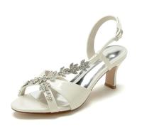 EICOFF Slingback Donna Scarpe Décolleté da Sposa con Tacco Medio a Gattino e Punta Aperta Scarpe con Cristallo Perla Caviglia Cinturini da Festa,Beige,37 EU