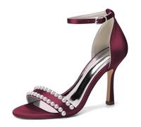 EICOFF Sposa Tacco a Spillo Donna Punta Aperta Sandali da Sposa con Cinturino alla Caviglia Perle Scarpe da Festa per Il Lavoro Matrimonio Ballo,Burgundy,37 EU
