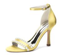 EICOFF Sposa Tacco a Spillo Donna Punta Aperta Sandali da Sposa con Cinturino alla Caviglia Perle Scarpe da Festa per Il Lavoro Matrimonio Ballo,Giallo,37 EU