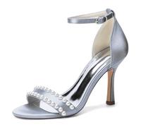 EICOFF Sposa Tacco a Spillo Donna Punta Aperta Sandali da Sposa con Cinturino alla Caviglia Perle Scarpe da Festa per Il Lavoro Matrimonio Ballo,Argento,43 EU